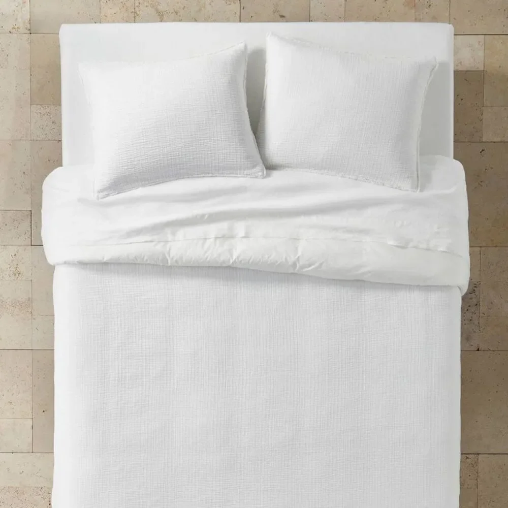 King Textured Chambray Cotton Duvet & Sham Set White - Casaluna